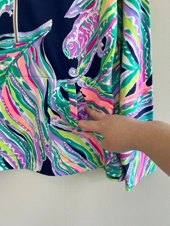 Lilly Pulitzer UPF 50+ Skipper Half Zip Long Sleeve Popover Bright Multicolor, M - Picture 6 of 11